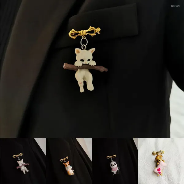Broches lindo gatito sosteniendo rama colgante perro encantador muerde calcetines alfileres exquisito Animal Panda accesorios de ropa regalo de moda