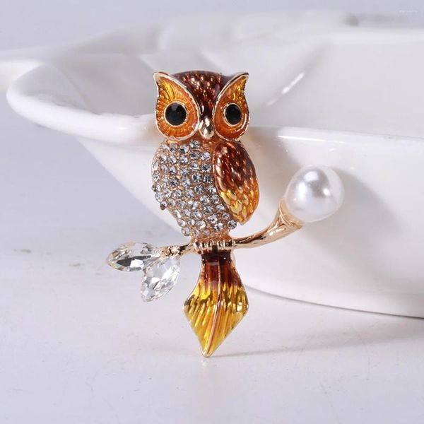 Broches en forme de hibou en émail pour femmes, Design de luxe incrusté de strass, broches d'animaux, bijoux, cadeaux de fête de mariage