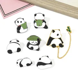 Broches schattige panda broche creatief kleine rugmand keten legering glazuur badge pin kinder geschenk sieraden hoeden sjaal accessoires