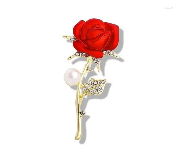 Broches Broche Rose mignonne pour femmes, accessoires de bijoux de fiançailles, plaqué or et argent, beau cadeau rouge pour elle