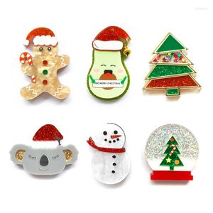 Broches schattige Xmas Gingerbread Man Avocado Snowman Koala Snow Globes Light Balls Kerstbomen Acrylbroche voor vrouwen Holiday Jewelry