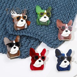 Broches DRui dessin animé acrylique Cool lunettes de soleil chien mignon émail Animal broche pour femmes hommes manteau paquet décoration broches cadeaux