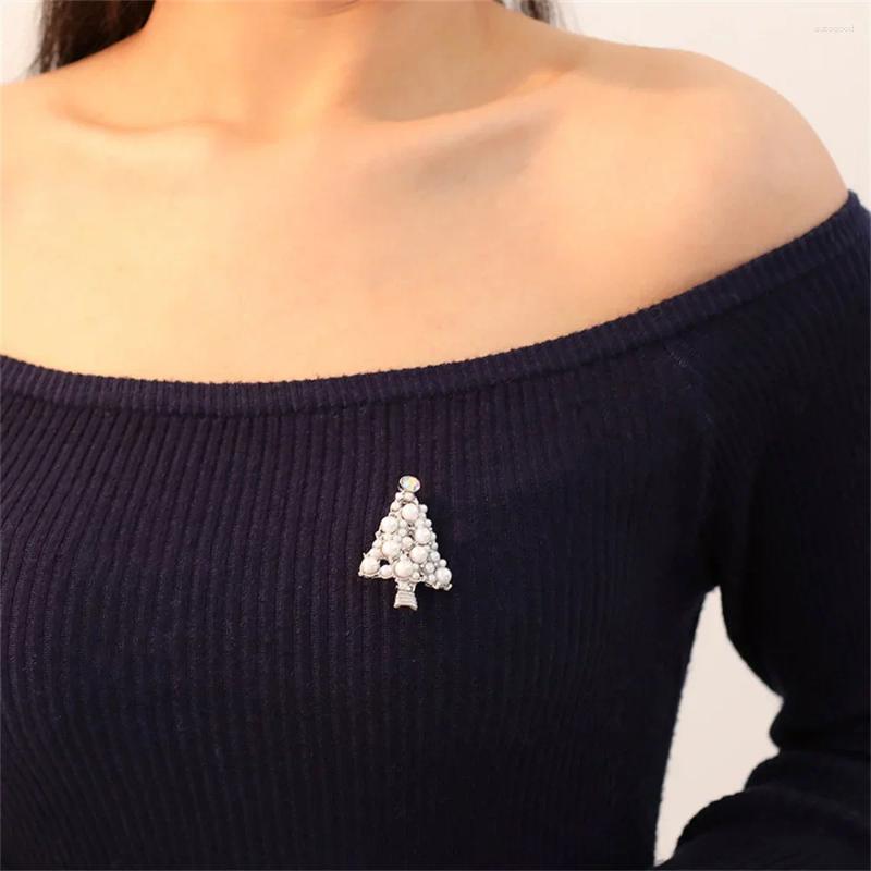 Brooches Dainty Christmas Tree Pearl Brooch For Women Men Cute Fashion Pin DIY Jewelry Accessories Party Gifts Couple Item