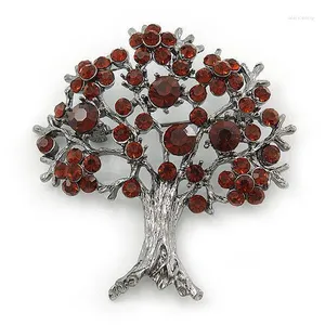 Broches Donker amberkleurige kristallen 'Tree Of Life' broche in gun metal afwerking - 52 mm