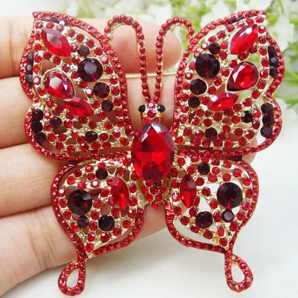 Broches en strass papillon délicat pour femmes, pendentif rétro d'insecte, broche rouge en cristal d'autriche, cadeau