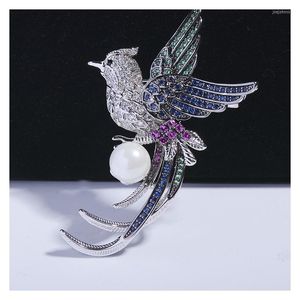 Broches delicate kubieke zirkonia vogel voor vrouwen kleden sjaalspelden mooie ekster papegaai zwaluw flamingo broche pin met parel