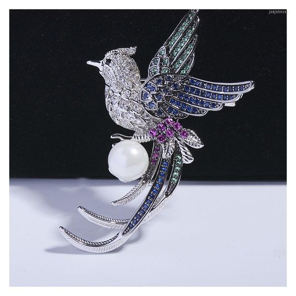 Broches délicat cubique zircon oiseau pour femmes robe écharpe broches belle pie perroquet hirondelle flamant rose broche broche avec perle