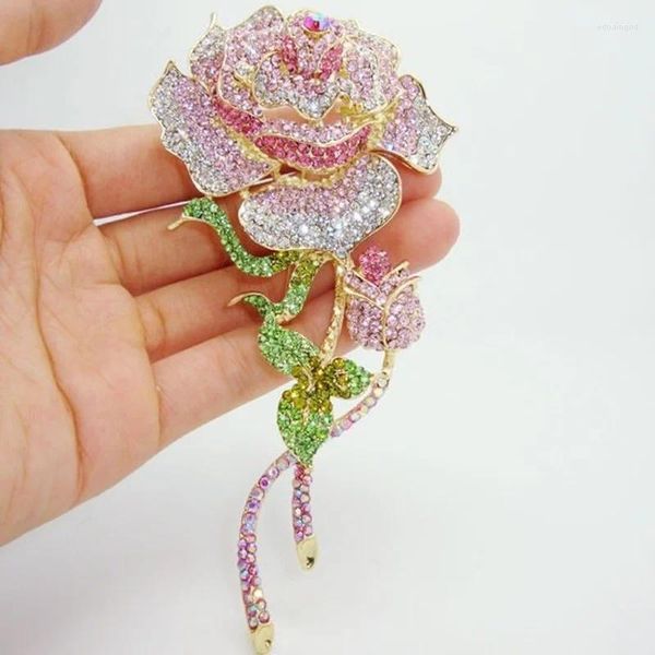 Broches délicates Rose Zircon Rose fleur grande broche femmes Costume robe épingles filles accessoires de fête de mariage