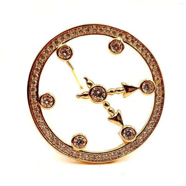 Broches Délicat Or Rose Plaqué Ouvert Travail Effacer CZ Horloge Visage Broche Montre De Poche Conception Pin Cocktail Costume Vacances Festival Bijoux