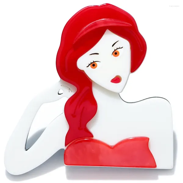 Brooches Design Cartoon Hair Hair Girl Figure Acryliques Broche épingles pour femmes Badges de revers décorations de la fête des sacs