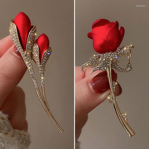 Broches Design élégant Corsage mode broche tulipe Rose pour femmes robe de luxe Zircon bijoux accessoires