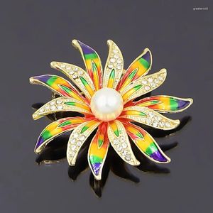 Broches Design vente superbe strass émail fleur broche fantastique couleur peinte femmes broche