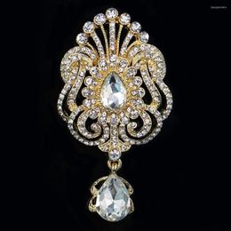 Broches DIEZI lujo oro plata Color cristal flor nupcial para boda mujeres fiesta ramo de diamantes de imitación broche de gota de agua alfileres