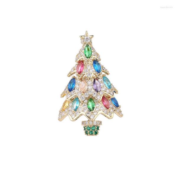 Broches pour robe Corsage, Super brillant, carré en Zircon incrusté d'arbre de noël, accessoires bijoux de fête LYJ086