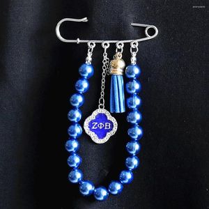Brooches Drop Blue Pearl Chain Tassel Greek Letter Zeta Phi Beta Safety Pin College Group Sorority Apparel Brooch Jewelry