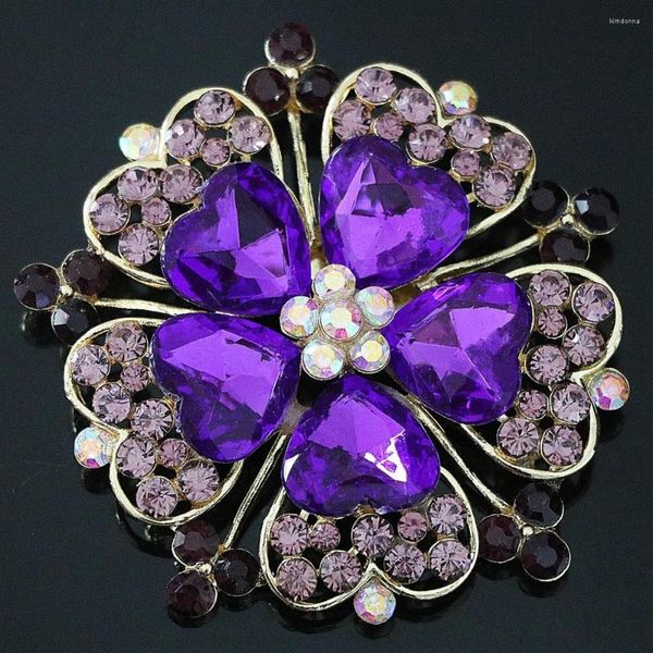 Broches Mode Élégante Grande Fleur Broche Womem 8 Couleurs Strass Cristal Or-couleur Broches Bijoux B1226