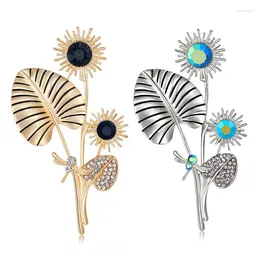 Broches élégantes en strass doré, broche de tournesol pour femmes, Vintage en alliage plante fleur de soleil, bijoux à la mode