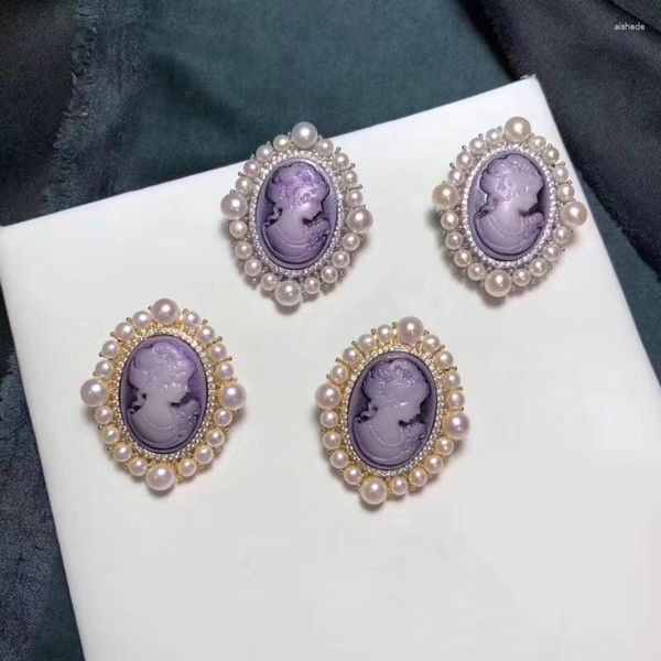 Broches élégantes en perles naturelles pour femmes, bricolage d'eau douce véritable avec violet, Design, broche cadeaux 2 pièces/lot