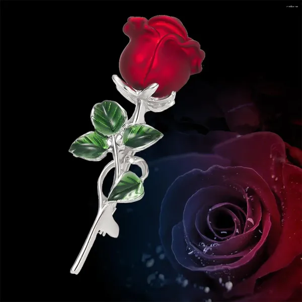 Broches élégantes fleur de rose rouge romantique pour femmes charme les épingles de revers bouquet minces