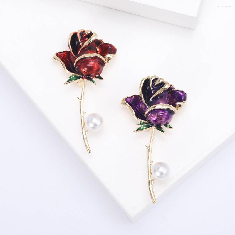 Brooches Elegant Rose Flower Enamel Brooch Pins For Women Lapel Wedding Corsage Coat Dress Suit Jewelry Valentine's Day Gift