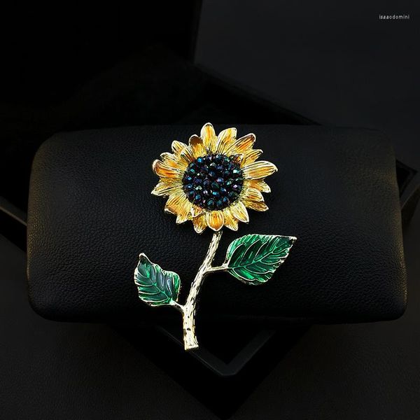 Broches Élégant Vintage Tournesol Broche Femmes Haut De Gamme Fleur Pin Costume Vêtements Accessoires De Luxe Décolleté Corsage Strass