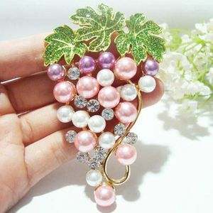 Broches elegante vrouw roze fruit druif Pearl Oostenrijk kristallen strass breach pin