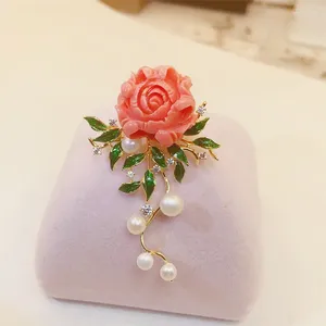 Broches élégantes femmes filles pealr pifonds rose badges fleurs exquise dame de fête de mariage émail épingles florales accessoires cadeau