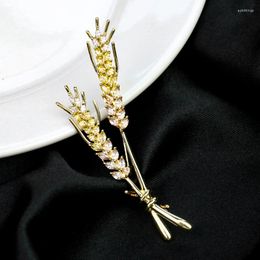 Broches Émulation 3D blé Paddy riz charme métal broche incrustation brillant Zircon élégance femme Corsage Badge personnalisé revers bijoux broches