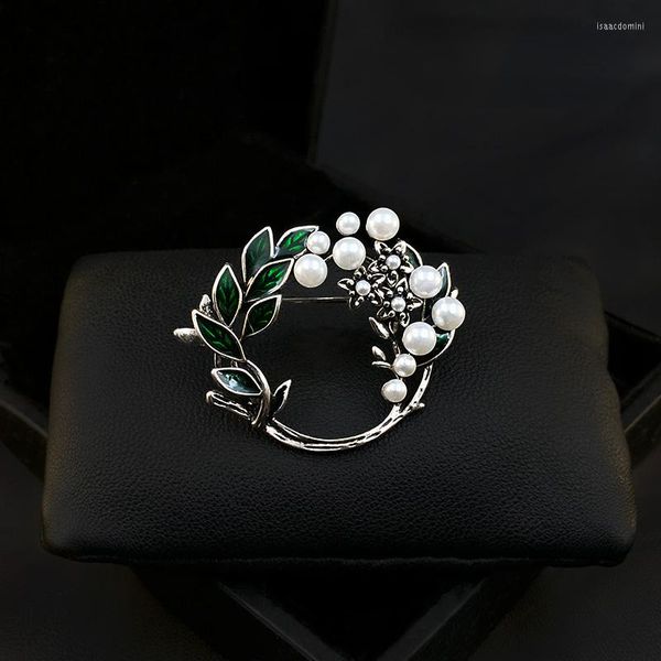 Broches émail glaçure couleurs gardénia guirlande broche femme Vintage plante fleur broche pull costume accessoires perle bijoux broches