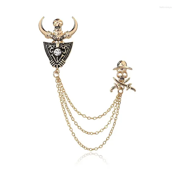 Brooches European et American Retro Cow Head Skull Brooch Chain Tassel Pirate Neck Pin Badge Accessories Halloween Pro Choice