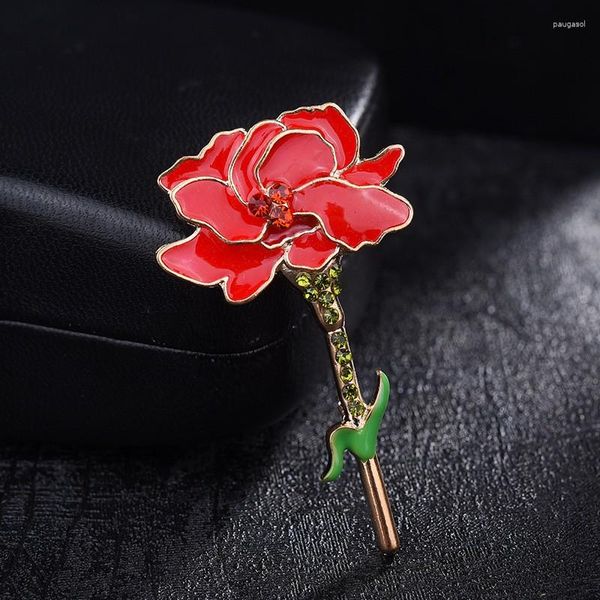 Broches Style européen broche œillet rouge femmes haute qualité costume alliage Corsage vêtements broche fête des mères cadeau accessoires