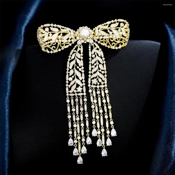 Broches Evacandis 18K Golden plaque à arc Broche pour femmes Real Pearls Fine Jewelry Gift Wedding Party