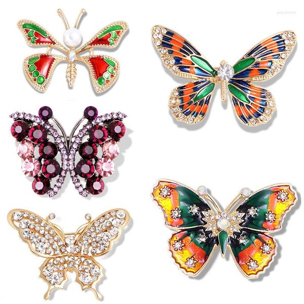 Broches exagerados de mariposa de cristal brillante, broche de joyería para mujer, alfileres Vintage, Pin esmaltado para mujer, accesorios para vestido, regalos para niñas