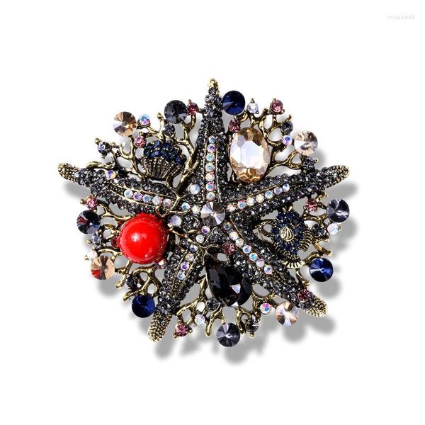 Broches exagérées strass étoile de mer femmes étoile à cinq branches personnalité all-match tendance alliage perle Corsage bijoux