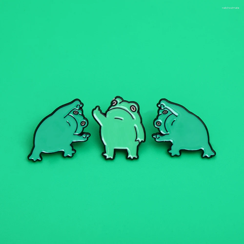 Broches ejercicio verde orgulloso de Rana personalidad Animal solapa Pins para mujeres niñas hombres bolsa de tela insignias para mochila regalo de joyería