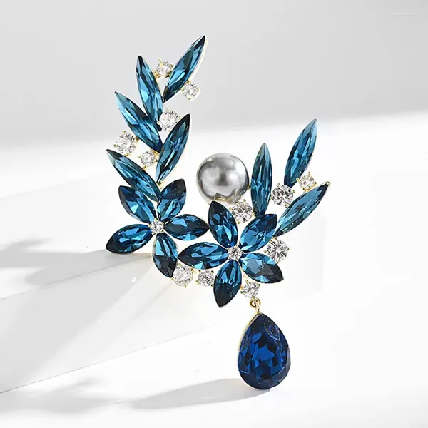Broches Bouquet de fleur de cristal bleu exquis broche incravée de ramifications de vêtements accessoires de vêtements