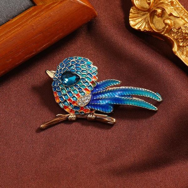 Broches exquises colorées en plein ruisseau en ramine de graisse gras oiseau pour femmes unisexe collier de fête animale vintage broche épingles de revers cadeaux