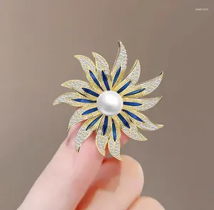 Broches exquises en perles de tournesol pour femmes, épingle à revers, strass, fleur, Corsage, manteau, bijoux de mariage pour femmes