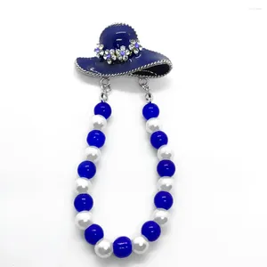 Broches exquises ZETA PHI BETA Sorority Society, symbole du chapeau en métal émail bleu, pendentif 1920, broche en perle