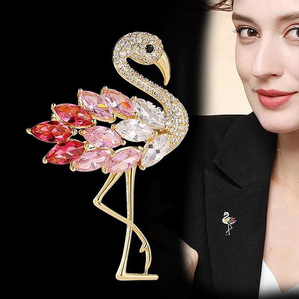 Broches mode Animal flamant rose épingles en cristal pour femmes vêtements manteau bijoux accessoires de fête cadeaux