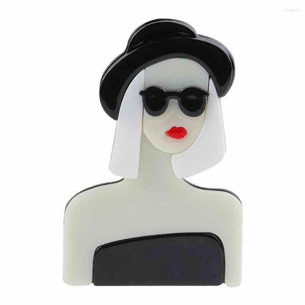 Broches de moda falda negra dama Pins para mujer creativo acrílico dibujos animados lindo figura broche solapa fiesta joyería regalos