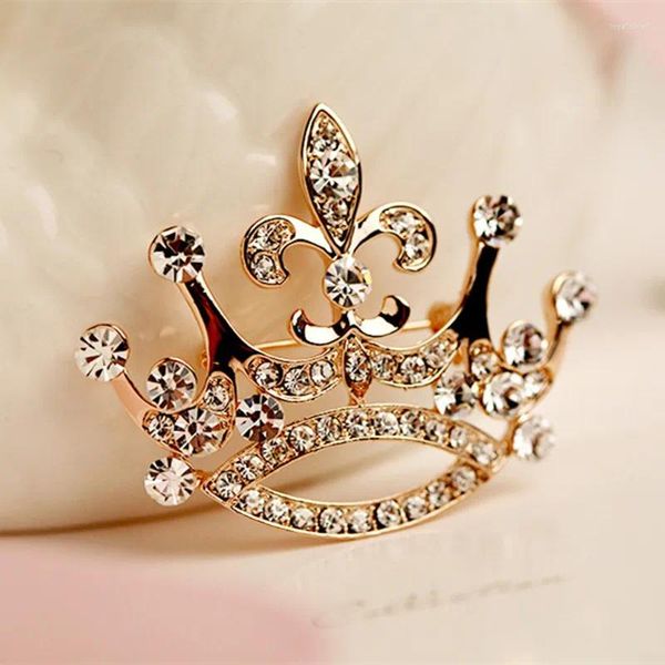 Broches Moda Charm Crystal Crown Broche Retro Big Royal Rhinestones Mujer Joyería Ramillete De Boda Hecho A Mano Buen Regalo