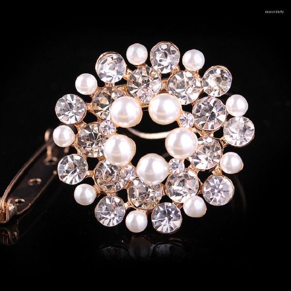 Broches mode Corsage strass perle ronde broche broche vêtements haut de gamme bijoux robe manteau accessoires en gros