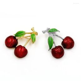 Broches de moda lindo esmalte rojo para niños broche de cereza ramillete pequeño ramo alfileres femenino vestido de fiesta accesorios regalos 2024226