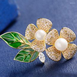 Broches Mode Elegante Luxe Fonkelende Zirconia Emaille Bloem Vrouwen Hoge Kwaliteit Metalen Pinnen Voor Kleding Sieraden