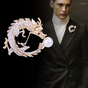 Broches mode vol met strass Chinese drakenbroche parel dier revers pin pin badge mannen medaille kleding accessoires geschenken voor