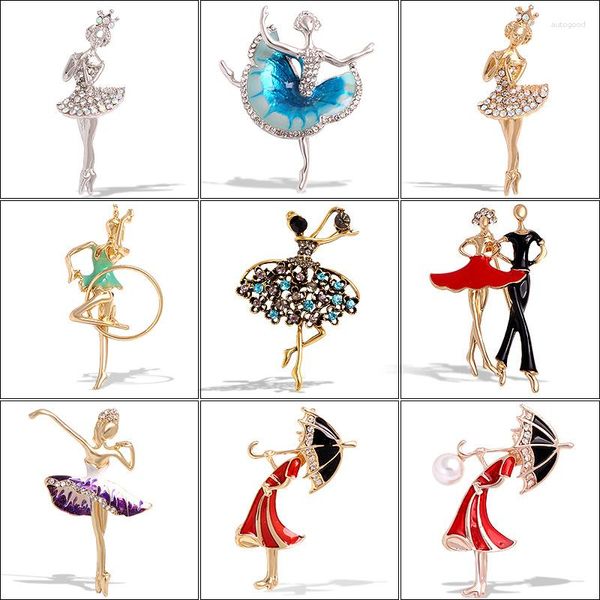 Broches Mode gymnastique fille strass Ballet danseur émail broche femmes vêtements épinglette Corsage mariage Banquet bijoux quotidiens