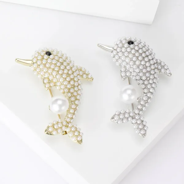 Broches imitation de mode perle dolphin unisexe 2 couleurs mignons épingles animaux fête des femmes accessoires décontractés