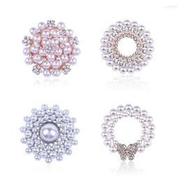 Broches Mode Imitatie Parels Strass Ronde Bloem Pin Vrouwen Boeket Trui Sjaal Accessoires Bruiloft Sieraden