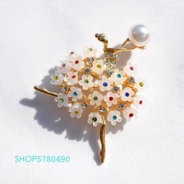 Broches Joyería de moda Rhinestone Dancing Girl Broche Perla multicolor Floral Mujeres Vintage Pin Señoras Accesorios de vestido de novia